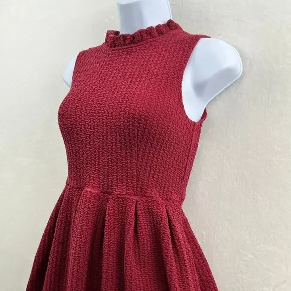 Anthropologie Ganni Burgundy Pinnacle Pleated Sleeveless Fit & Flare Dress  XS - Picture 2 of 15